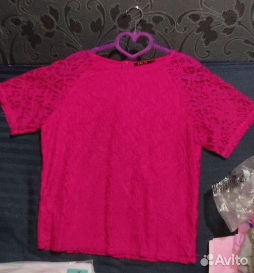 Блузка футболка кружево Insity 46р. Фуксия