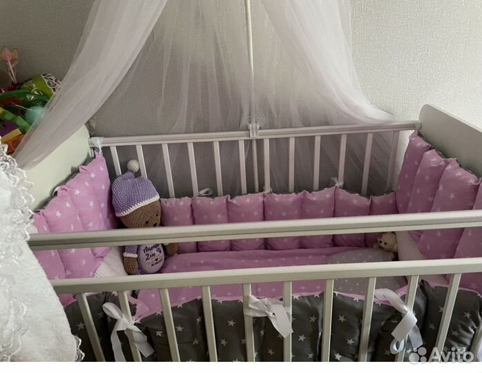 Кроватка трансформер скв -9 с маятником и матрасом