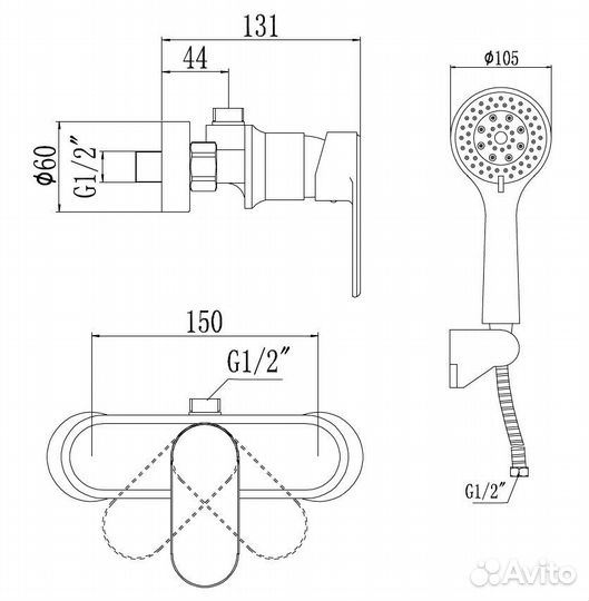 Смеситель для душа Savol s-600305s Хром