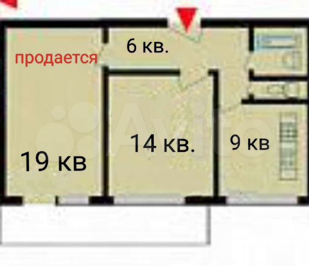 Комната 19 м² в 2-к., 1/9 эт.