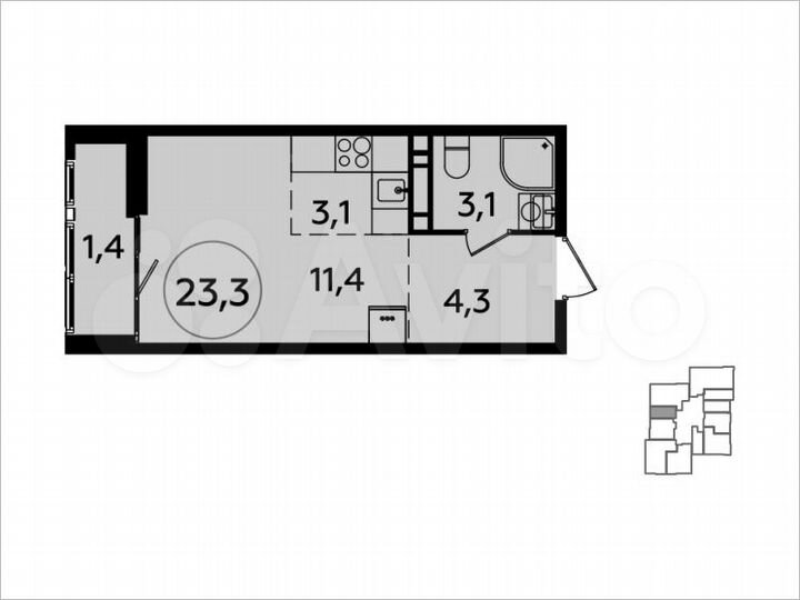 Квартира-студия, 23,3 м², 18/23 эт.