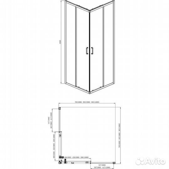 AQ ARI KV 10020BL Душевой уголок квадратный, двери