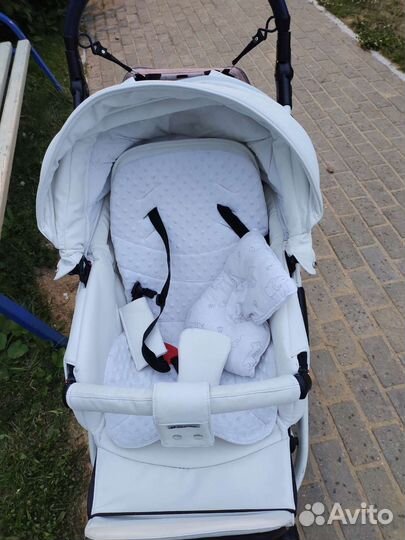 Коляска adamex 3 в 1 белая Экко кожа