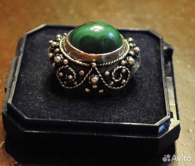 Старинный перстень малахит скань 19 век