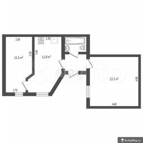 2-к. квартира, 49,8 м², 1/1 эт.