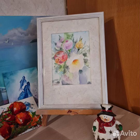 Картина с букетом цветов, акварель