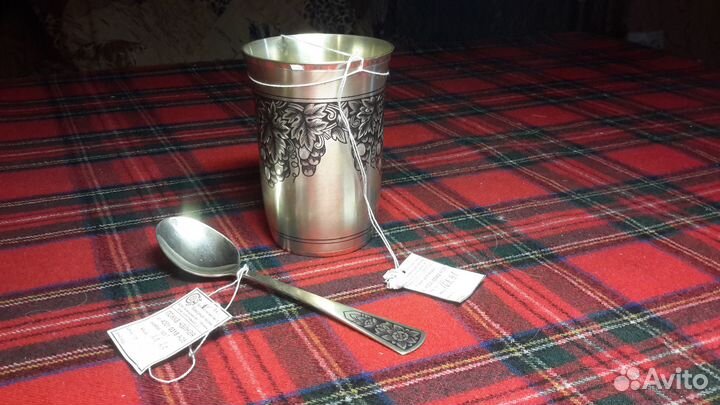 Серебряный бокал, чайная ложка. Новое. 925 пр