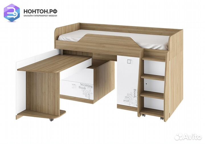 Кровать комбинированная Оксфорд ривьера / белый с