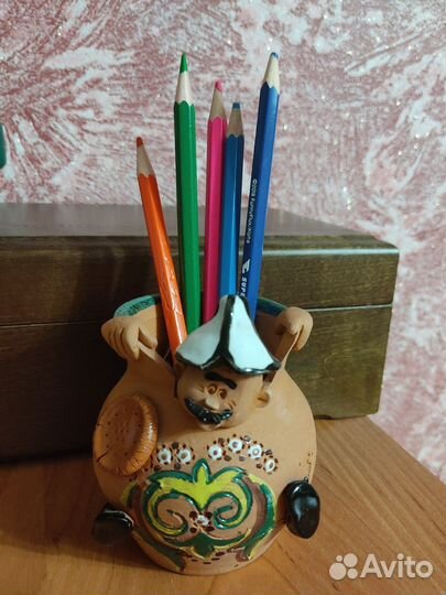 Карандашница сувенир Мужичок из глины