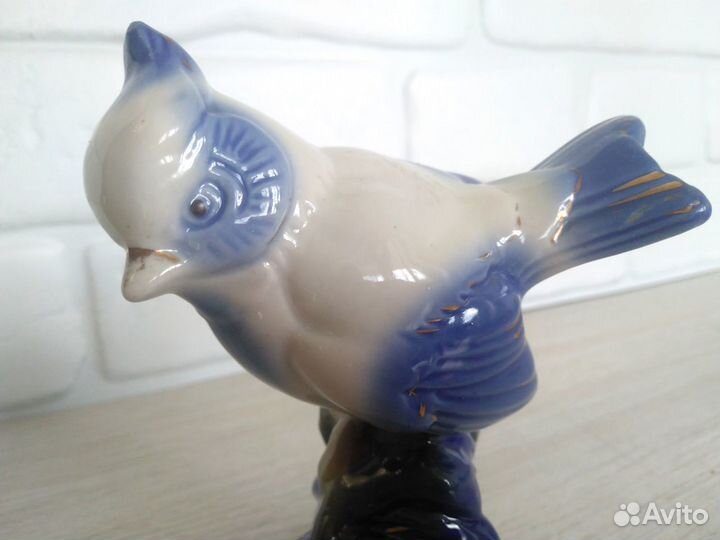 Фарфоровая статуэтка Синица. Старая Гжель. СССР