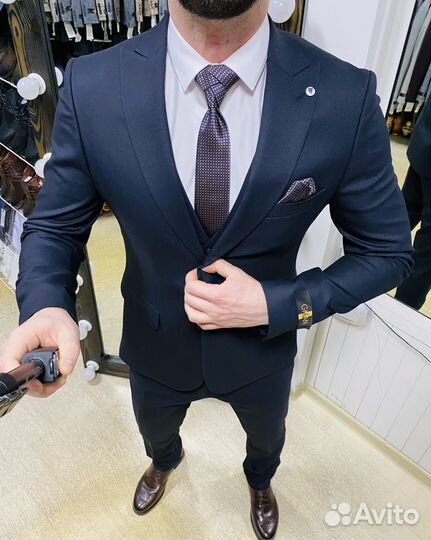 Костюм темно синий классика (не мнется)