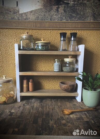 Деревянная полка настольная настенная для специй