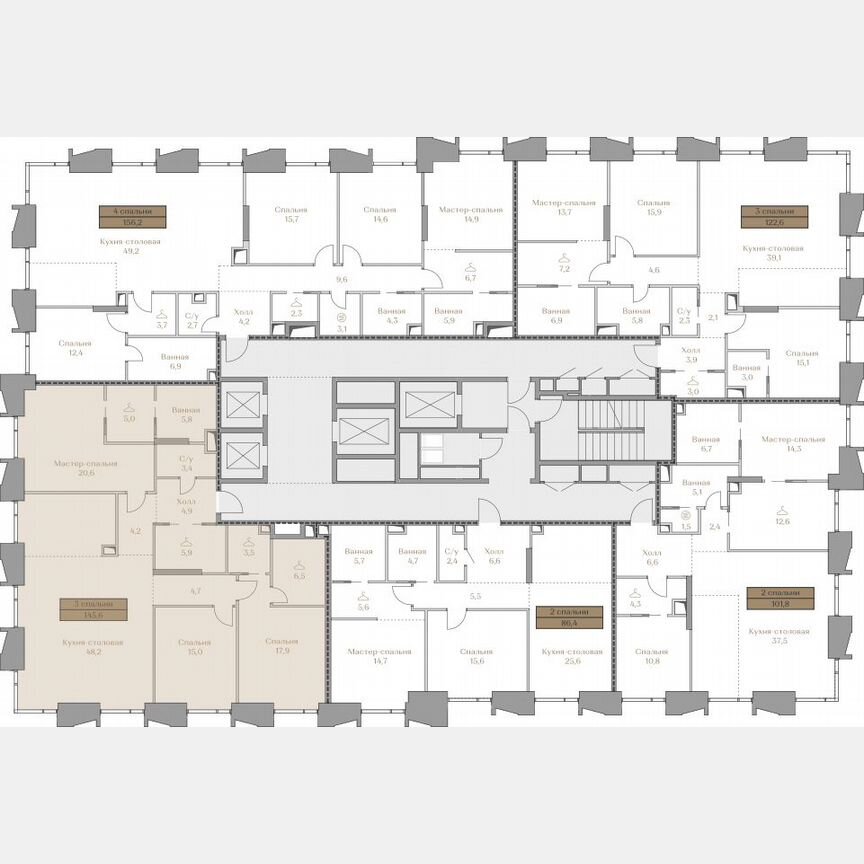 3-к. квартира, 145,6 м², 11/18 эт.