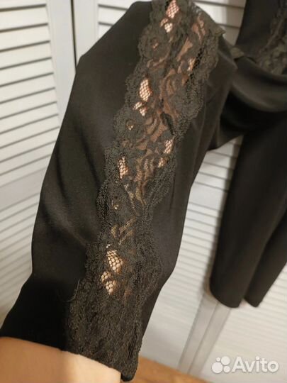 Трикотажные черные брюки с кружевом р.42/44