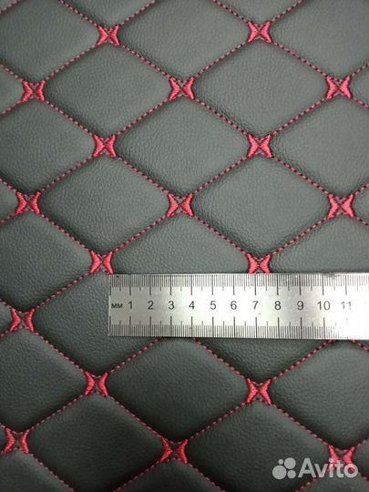 Экокожа, кожзам стёганый (ромб красный) на поролон