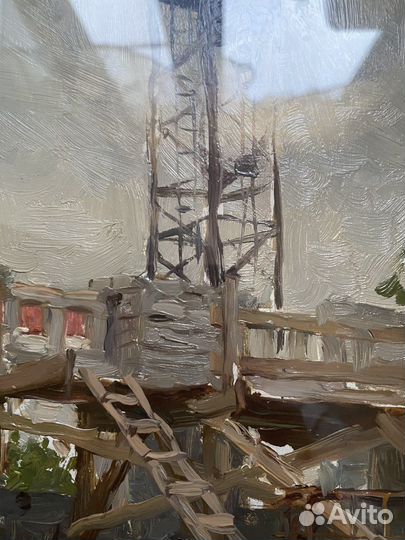 Картина масло картон СССР Белков рама нефть