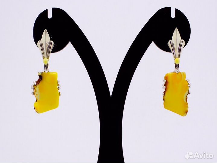 Серьги Солнечная Королева (серебро 925, янтарь)