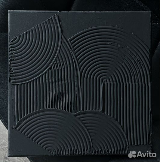 Текстурная картина пастой черная рельеф матовая