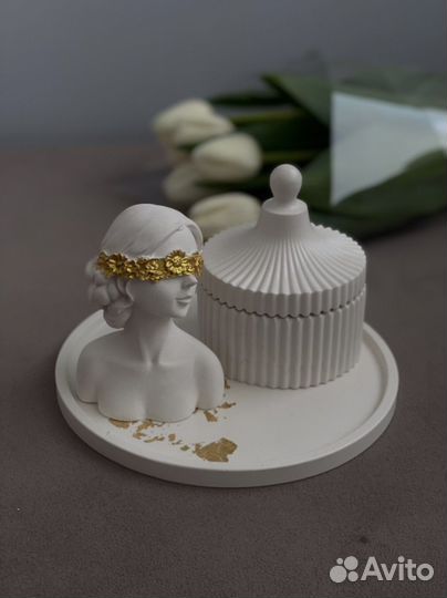 Поднос подсвечник кашпо шкатулка из гипса