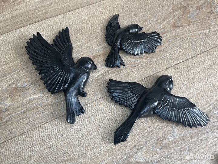 Декоративные птицы на стену 5шт комплект черные