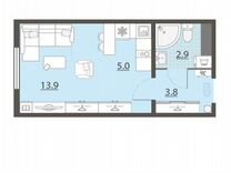 Квартира-студия, 25,5 м², 4/5 эт.