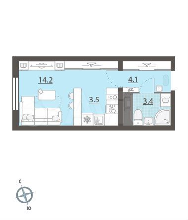 Квартира-студия, 25,2 м², 21/25 эт.