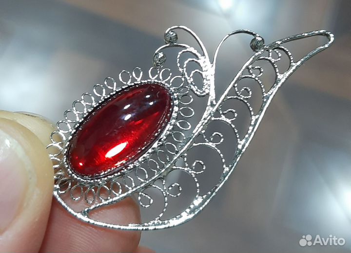 Комплект брошь и серьги филигрань винтаж