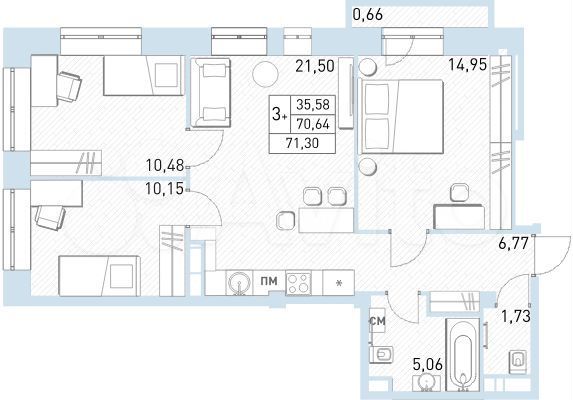 4-к. квартира, 71,3 м², 17/17 эт.