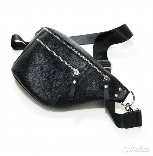Сумка мужская кожаная, бананка, поясная