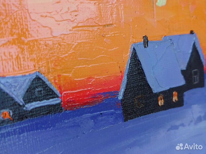 Картина маслом зимний вечер