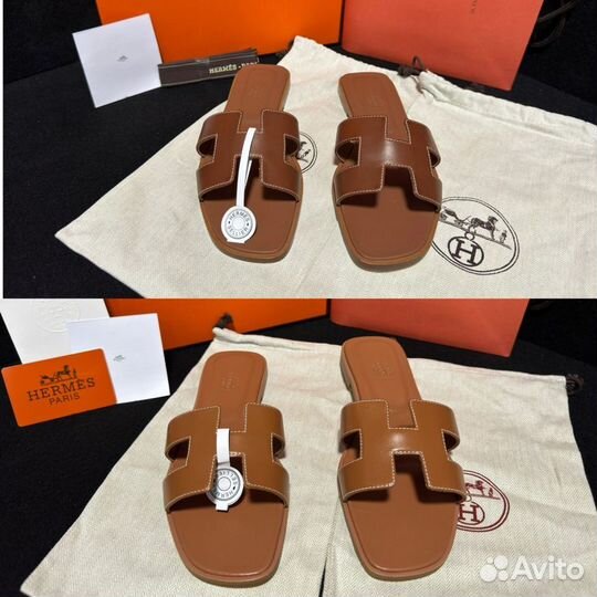 Шлепанцы женские Hermes Oran Slide коричневые