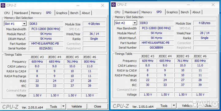 2x4GB DDR3-1600 Hynix HMT451U6AFR8C-PB