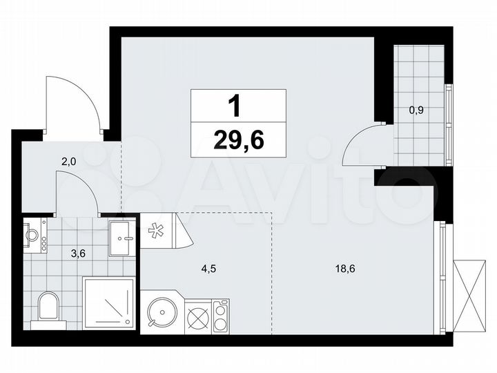 Квартира-студия, 29,6 м², 5/11 эт.