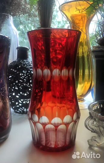 Ваза хрусталь рубиновое цветное стекло 70-е