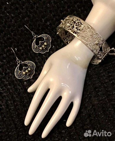 Лот бижутерия СССР мельхиор Браслет Серьги