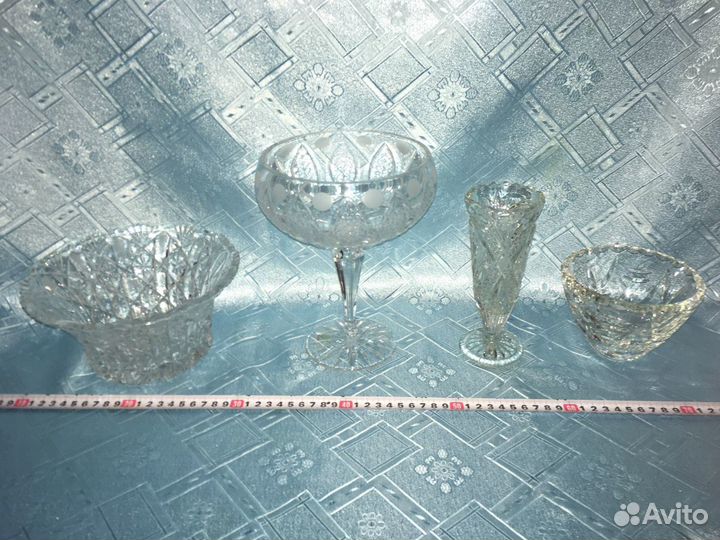 6 хрустальных рюмок, салатники новые