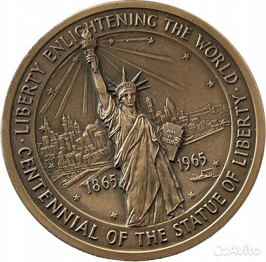 Бронзовая медаль 100-летие статуи свободы usa США