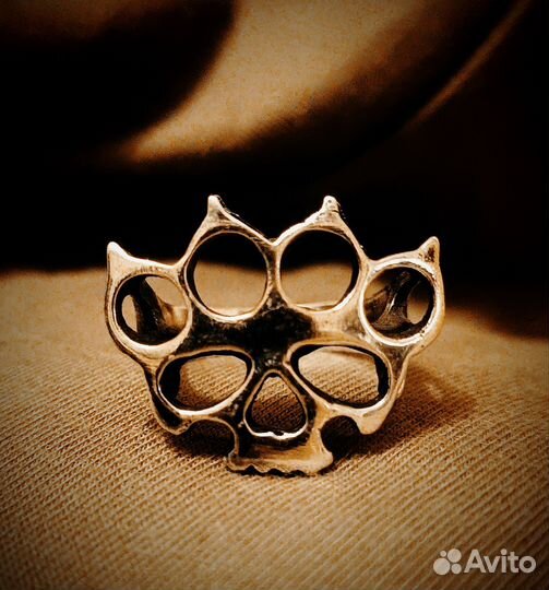 Перстень череп эксклюзив посеребренный