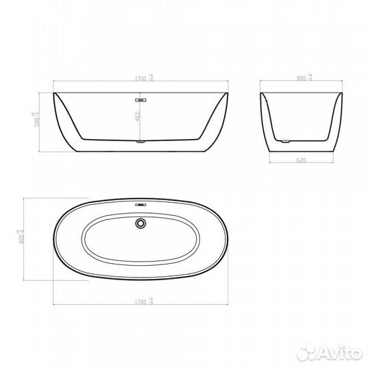 Ванна акриловая Vincea VBT-205, 1700*800*580, цвет