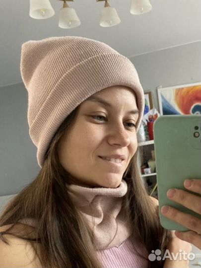 Демисезонный комплект шапка и снуд нежно розовый