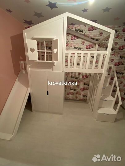 Комплект: детская кровать чердак, горка, шкаф