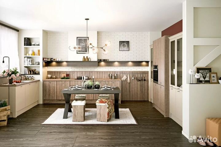 Кухня на заказ прямая угловая с островом Арт.7