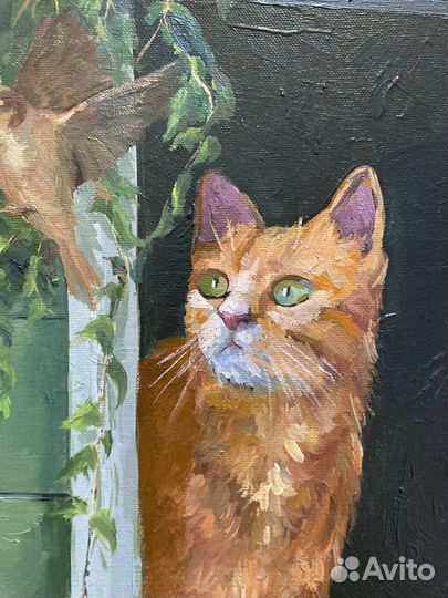 Картина маслом на холсте рыжий кот