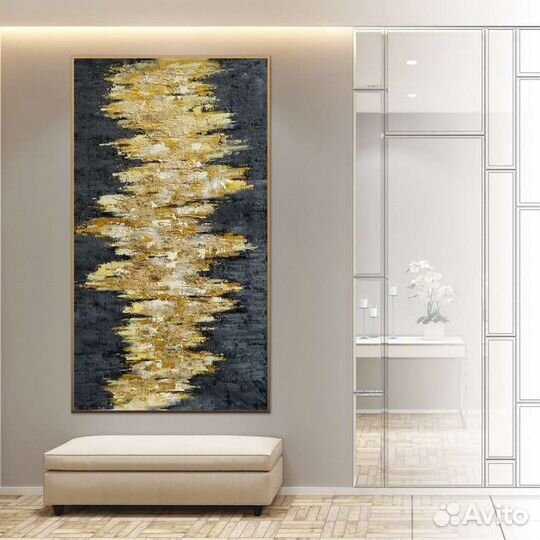 Картина маслом черное сусальное золото