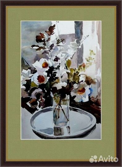 Картина акварелью 24х36 Цветы из сада