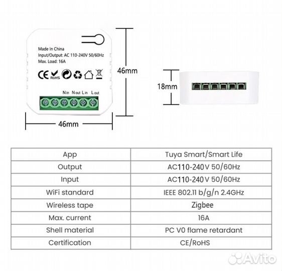 Умное реле 16A Tuya Zigbee