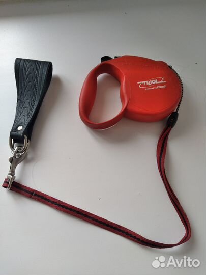 Поводок рулетка с кожаным ошейником