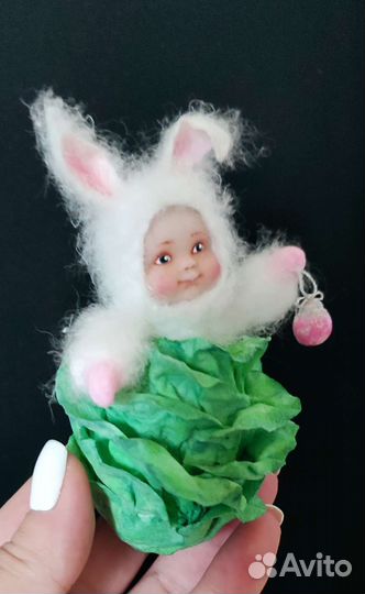 Ватная игрушка Зайчик в капусте
