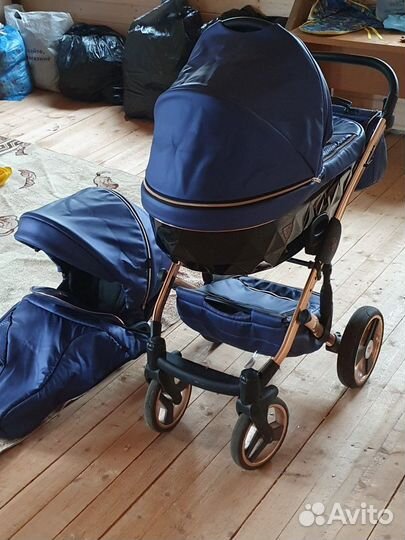Коляска 2 в 1 junama diamond синяя эко-кожа