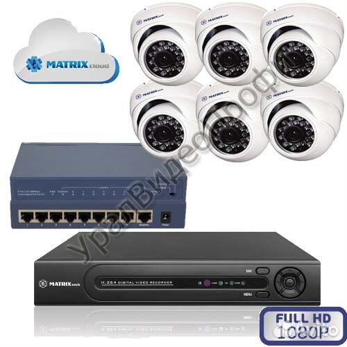Система видеонаблюдения IP для улицы 6шт 1080Р